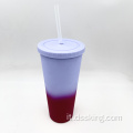 Vendita calda 22oz/650 ml/24 once bicchiere a doppia parete in plastica con bicchiere di cambio di colore con paglia